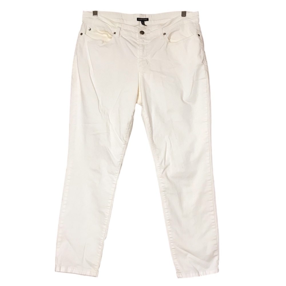 Women's 14 Eileen Fisher Pants Bottoms Ivory Cream Organic Cotton Stretch